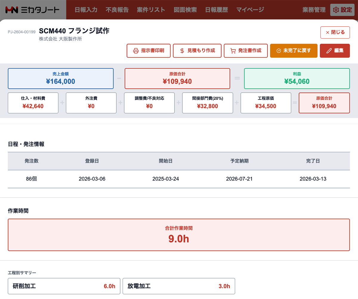 ミカタノート 案件詳細画面